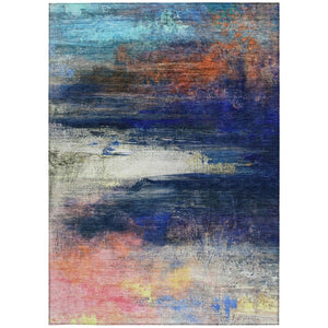 HomeRoots 8' X 10' Abstract Washable Area Rug in Blue, Rust & Pink - Modern Outdoor/Indoor Decor Solution! 629194