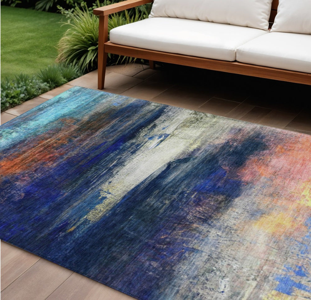 HomeRoots 10' Blue, Rust & Pink Abstract Washable Area Rug – Durable Indoor/Outdoor Design for High Traffic Spaces 629196