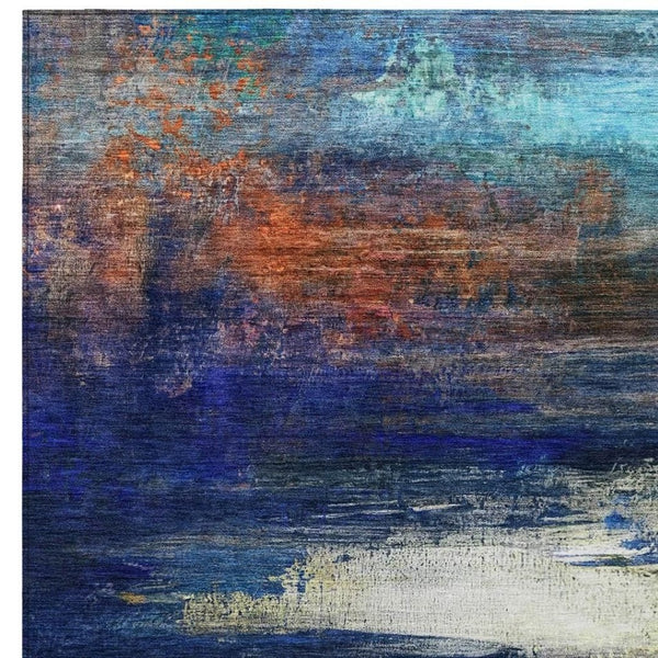 HomeRoots 10' Blue, Rust & Pink Abstract Washable Area Rug – Durable Indoor/Outdoor Design for High Traffic Spaces 629196
