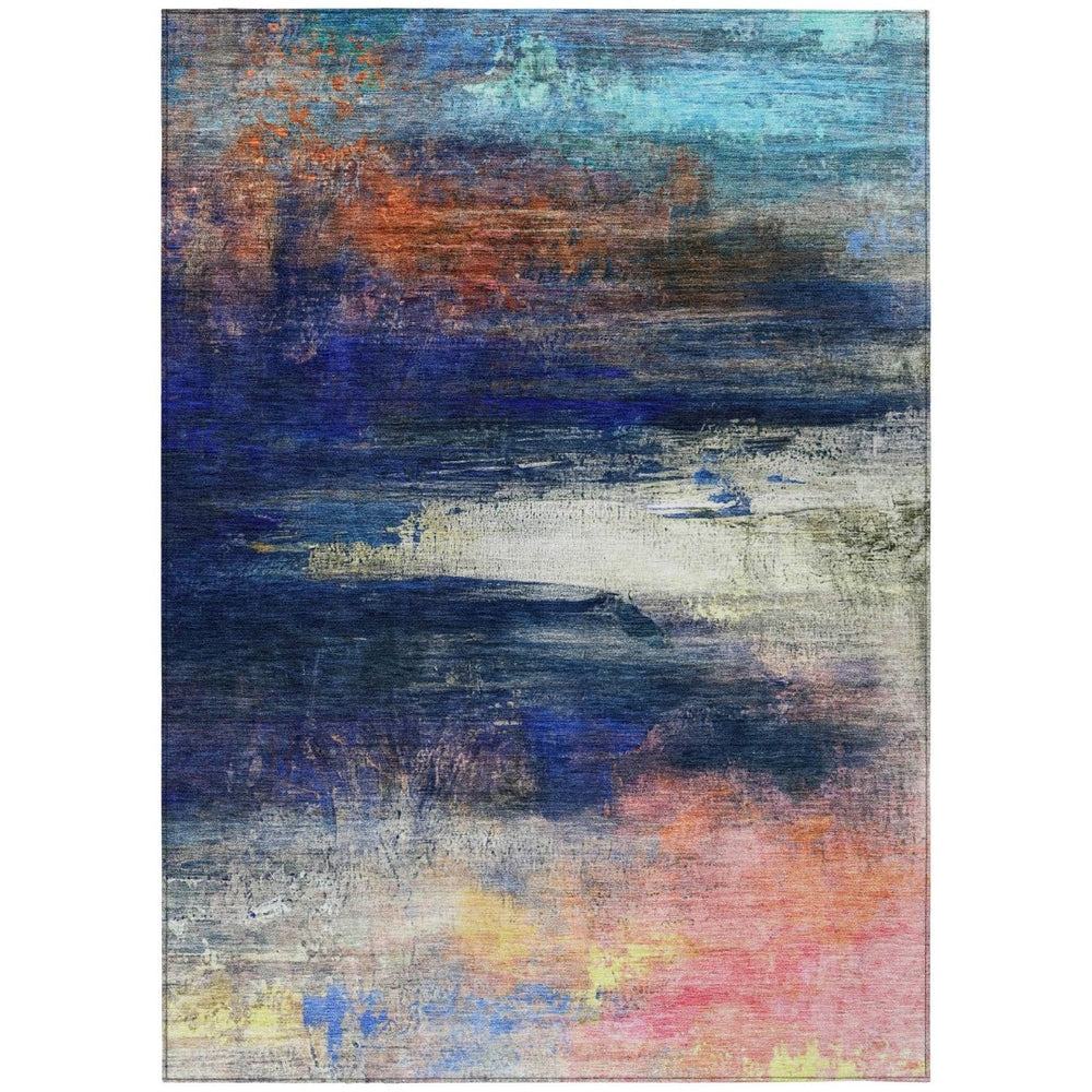 HomeRoots 10' Blue, Rust & Pink Abstract Washable Area Rug – Durable Indoor/Outdoor Design for High Traffic Spaces 629196