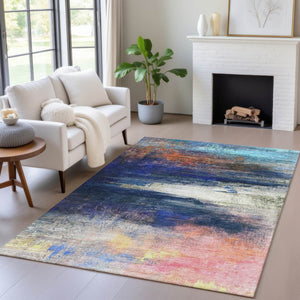 HomeRoots 10' Blue, Rust & Pink Abstract Washable Area Rug – Durable Indoor/Outdoor Design for High Traffic Spaces 629196
