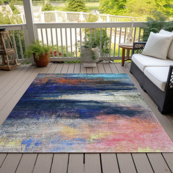 HomeRoots 10' Blue, Rust & Pink Abstract Washable Area Rug – Durable Indoor/Outdoor Design for High Traffic Spaces 629196