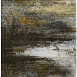 HomeRoots 5' X 8' Stylish Chocolate Gold Beige Abstract Rug – Washable & Durable for Indoor Outdoor Use! 629198