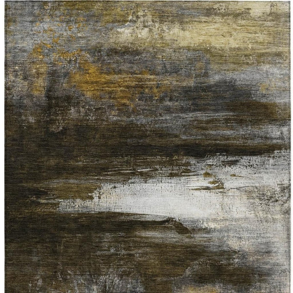 HomeRoots 5' X 8' Stylish Chocolate Gold Beige Abstract Rug – Washable & Durable for Indoor Outdoor Use! 629198