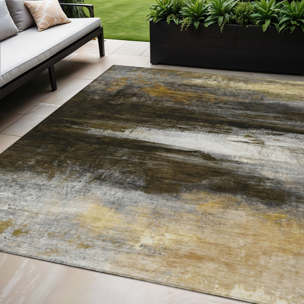 HomeRoots 5' X 8' Stylish Chocolate Gold Beige Abstract Rug – Washable & Durable for Indoor Outdoor Use! 629198