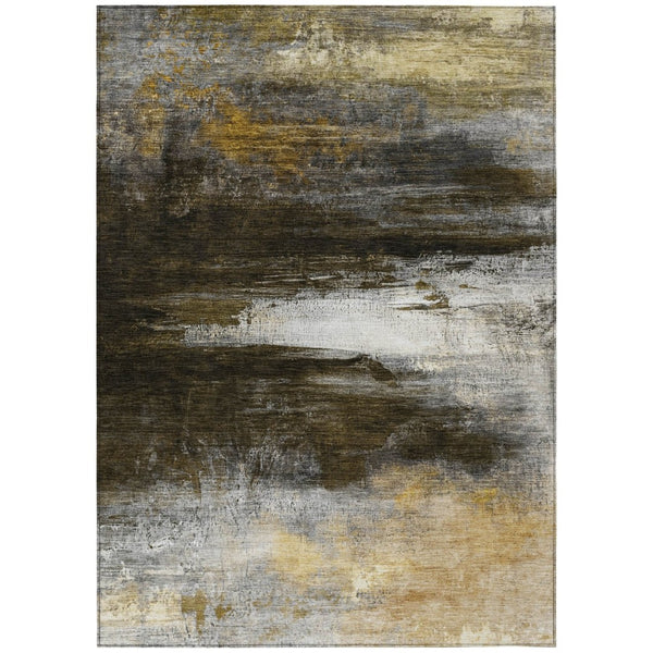HomeRoots 5' X 8' Stylish Chocolate Gold Beige Abstract Rug – Washable & Durable for Indoor Outdoor Use! 629198