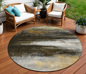 HomeRoots 8' Chocolate Gold and Beige Round Abstract Area Rug - Stylish, Washable, Indoor & Outdoor Comfort 629199