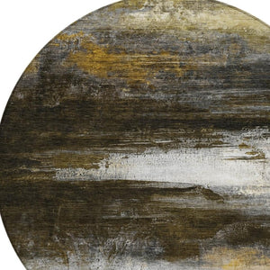 HomeRoots 8' Chocolate Gold and Beige Round Abstract Area Rug - Stylish, Washable, Indoor & Outdoor Comfort 629199