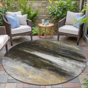 HomeRoots 8' Chocolate Gold and Beige Round Abstract Area Rug - Stylish, Washable, Indoor & Outdoor Comfort 629199
