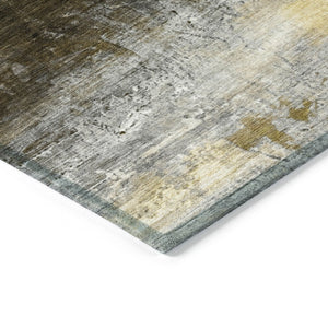 HomeRoots 8' Chocolate Gold and Beige Round Abstract Area Rug - Stylish, Washable, Indoor & Outdoor Comfort 629199