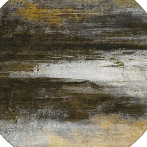 HomeRoots 8' Chocolate Gold and Beige Round Abstract Area Rug - Stylish, Washable, Indoor & Outdoor Comfort 629199