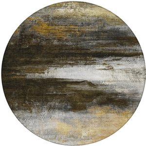 HomeRoots 8' Chocolate Gold and Beige Round Abstract Area Rug - Stylish, Washable, Indoor & Outdoor Comfort 629199