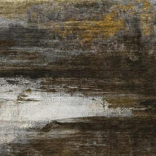 HomeRoots 9' x 12' Chocolate, Gold & Beige Modern Abstract Rug - Washable Indoor/Outdoor, Pet-Friendly Design! 629201