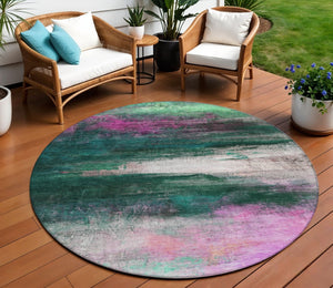 HomeRoots 8' Contemporary Abstract Round Area Rug in Green, Blush & Ivory - Washable, Durable & Stylish for Home 629205