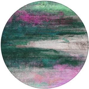 HomeRoots 8' Contemporary Abstract Round Area Rug in Green, Blush & Ivory - Washable, Durable & Stylish for Home 629205