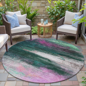 HomeRoots 8' Contemporary Abstract Round Area Rug in Green, Blush & Ivory - Washable, Durable & Stylish for Home 629205