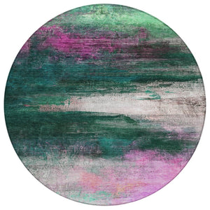 HomeRoots 8' Contemporary Abstract Round Area Rug in Green, Blush & Ivory - Washable, Durable & Stylish for Home 629205