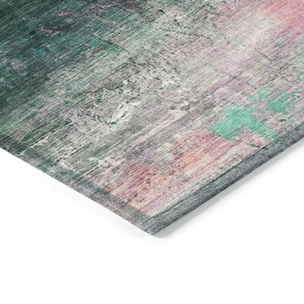 HomeRoots 8' Contemporary Abstract Round Area Rug in Green, Blush & Ivory - Washable, Durable & Stylish for Home 629205