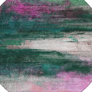 HomeRoots 8' Contemporary Abstract Round Area Rug in Green, Blush & Ivory - Washable, Durable & Stylish for Home 629205