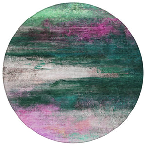 HomeRoots 8' Contemporary Abstract Round Area Rug in Green, Blush & Ivory - Washable, Durable & Stylish for Home 629205
