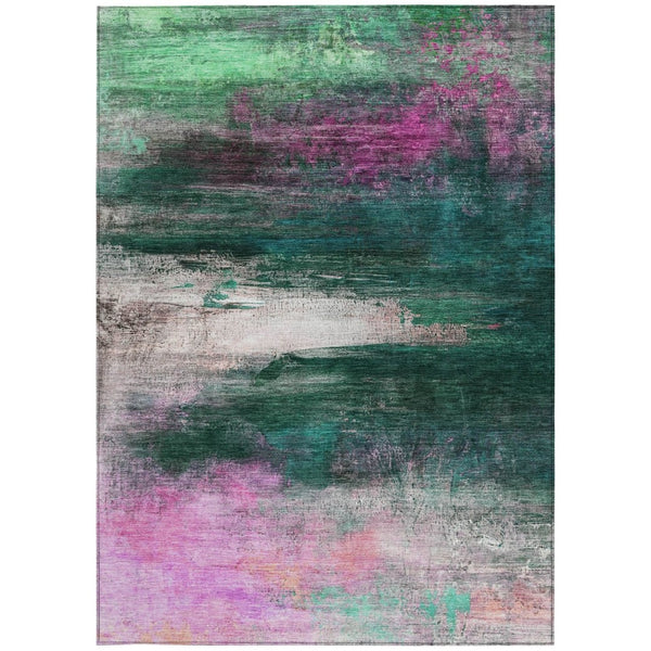 HomeRoots 9' X 12' Modern Abstract Area Rug in Soft Green, Blush & Ivory - Washable for Indoor/Outdoor Use 629207
