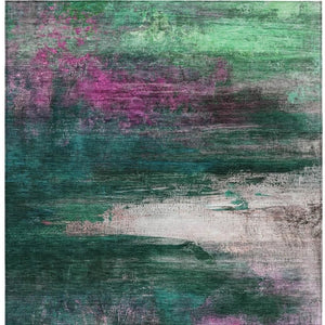 HomeRoots 9' X 12' Modern Abstract Area Rug in Soft Green, Blush & Ivory - Washable for Indoor/Outdoor Use 629207