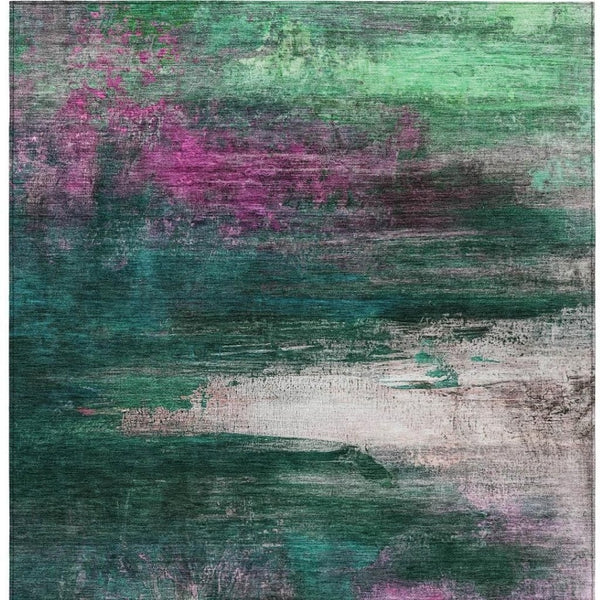 HomeRoots 9' X 12' Modern Abstract Area Rug in Soft Green, Blush & Ivory - Washable for Indoor/Outdoor Use 629207