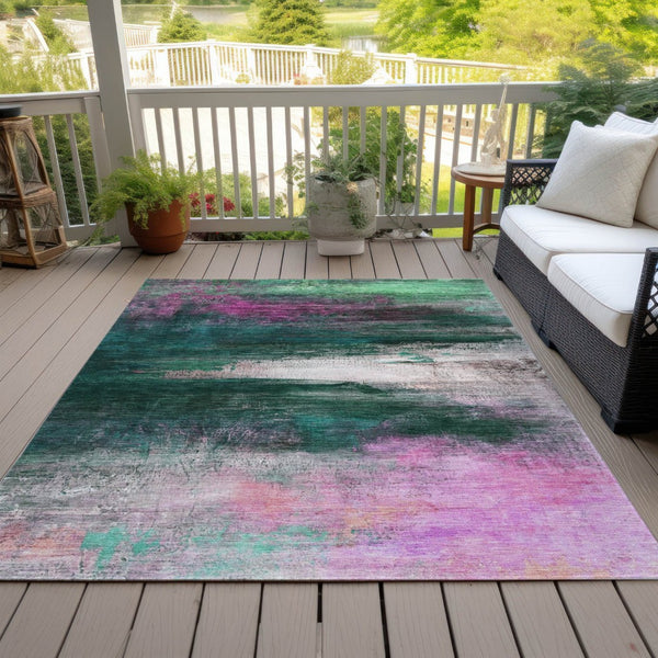 HomeRoots 9' X 12' Modern Abstract Area Rug in Soft Green, Blush & Ivory - Washable for Indoor/Outdoor Use 629207