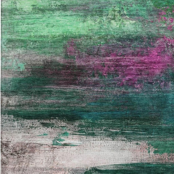 HomeRoots 10' x 14' Washable Abstract Area Rug in Green, Blush & Ivory for Indoor/Outdoor Versatility & Style 629208