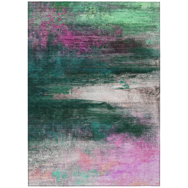 HomeRoots 10' x 14' Washable Abstract Area Rug in Green, Blush & Ivory for Indoor/Outdoor Versatility & Style 629208