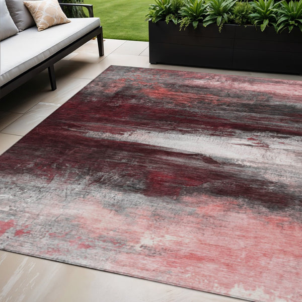 HomeRoots 5' X 8' Merlot Charcoal Ivory Abstract Rug - Washable, Durable, Indoor/Outdoor Versatile Design! 629210