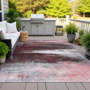 HomeRoots 5' X 8' Merlot Charcoal Ivory Abstract Rug - Washable, Durable, Indoor/Outdoor Versatile Design! 629210
