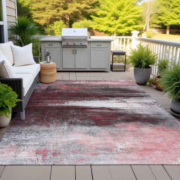 HomeRoots 5' X 8' Merlot Charcoal Ivory Abstract Rug - Washable, Durable, Indoor/Outdoor Versatile Design! 629210