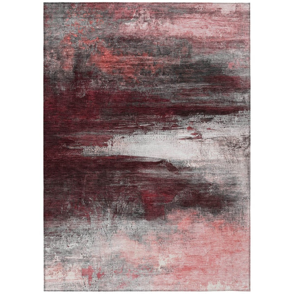 HomeRoots 5' X 8' Merlot Charcoal Ivory Abstract Rug - Washable, Durable, Indoor/Outdoor Versatile Design! 629210