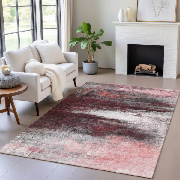 HomeRoots 5' X 8' Merlot Charcoal Ivory Abstract Rug - Washable, Durable, Indoor/Outdoor Versatile Design! 629210