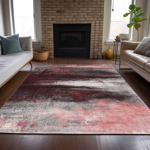 HomeRoots 5' X 8' Merlot Charcoal Ivory Abstract Rug - Washable, Durable, Indoor/Outdoor Versatile Design! 629210