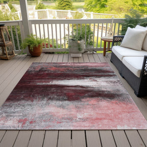 HomeRoots 5' X 8' Merlot Charcoal Ivory Abstract Rug - Washable, Durable, Indoor/Outdoor Versatile Design! 629210
