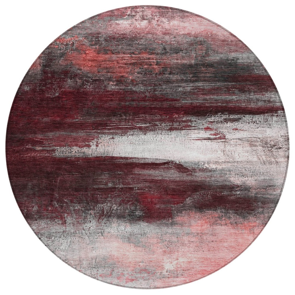 HomeRoots 8' Merlot Charcoal and Ivory Round Abstract Rug - Durable, Washable, Stylish for Indoor & Outdoor Spaces 629211