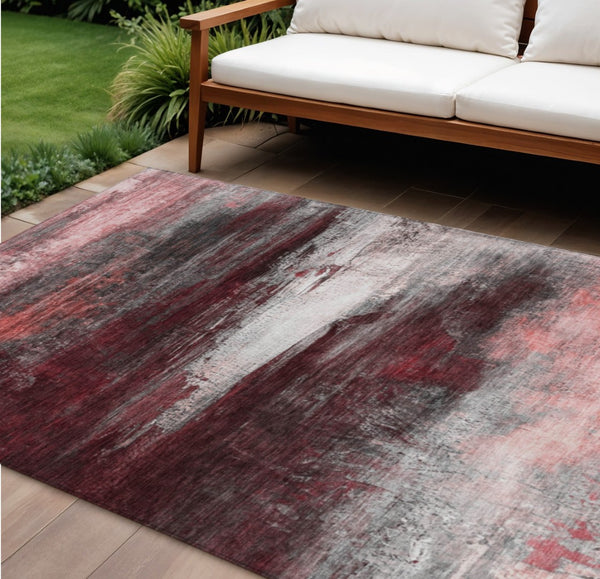 HomeRoots 9' X 12' Merlot Charcoal Ivory Abstract Rug - Washable, Stain-Resistant for Indoor & Outdoor Use! 629213