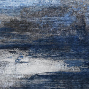 HomeRoots 5' x 8' Navy Blue Charcoal Ivory Abstract Rug - Stylish, Washable, Indoor/Outdoor Versatile Decor 629216