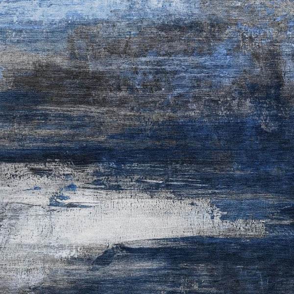 HomeRoots 5' x 8' Navy Blue Charcoal Ivory Abstract Rug - Stylish, Washable, Indoor/Outdoor Versatile Decor 629216