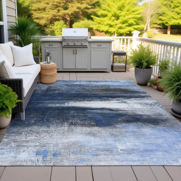 HomeRoots 5' x 8' Navy Blue Charcoal Ivory Abstract Rug - Stylish, Washable, Indoor/Outdoor Versatile Decor 629216