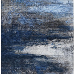 HomeRoots 5' x 8' Navy Blue Charcoal Ivory Abstract Rug - Stylish, Washable, Indoor/Outdoor Versatile Decor 629216