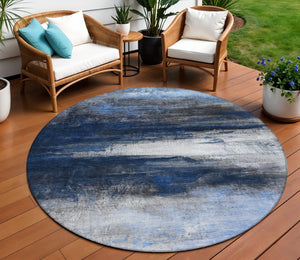 HomeRoots 8' Navy Blue Charcoal Ivory Round Area Rug - Modern Abstract Design for Indoor & Outdoor Durability 629217