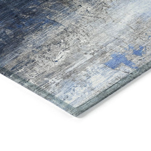 HomeRoots 8' Navy Blue Charcoal Ivory Round Area Rug - Modern Abstract Design for Indoor & Outdoor Durability 629217