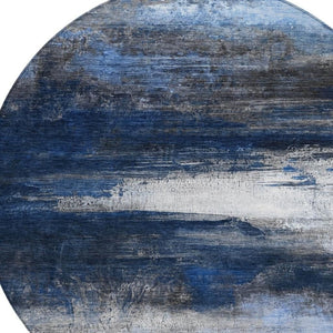 HomeRoots 8' Navy Blue Charcoal Ivory Round Area Rug - Modern Abstract Design for Indoor & Outdoor Durability 629217