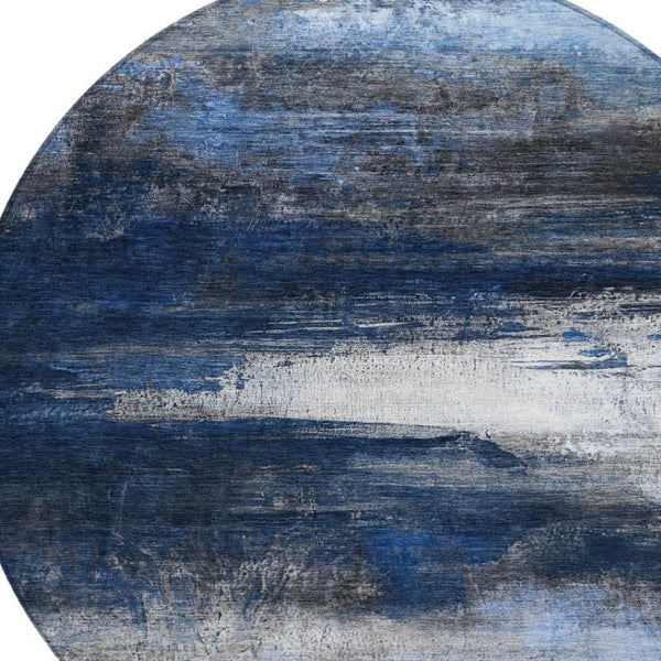 HomeRoots 8' Navy Blue Charcoal Ivory Round Area Rug - Modern Abstract Design for Indoor & Outdoor Durability 629217