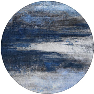 HomeRoots 8' Navy Blue Charcoal Ivory Round Area Rug - Modern Abstract Design for Indoor & Outdoor Durability 629217
