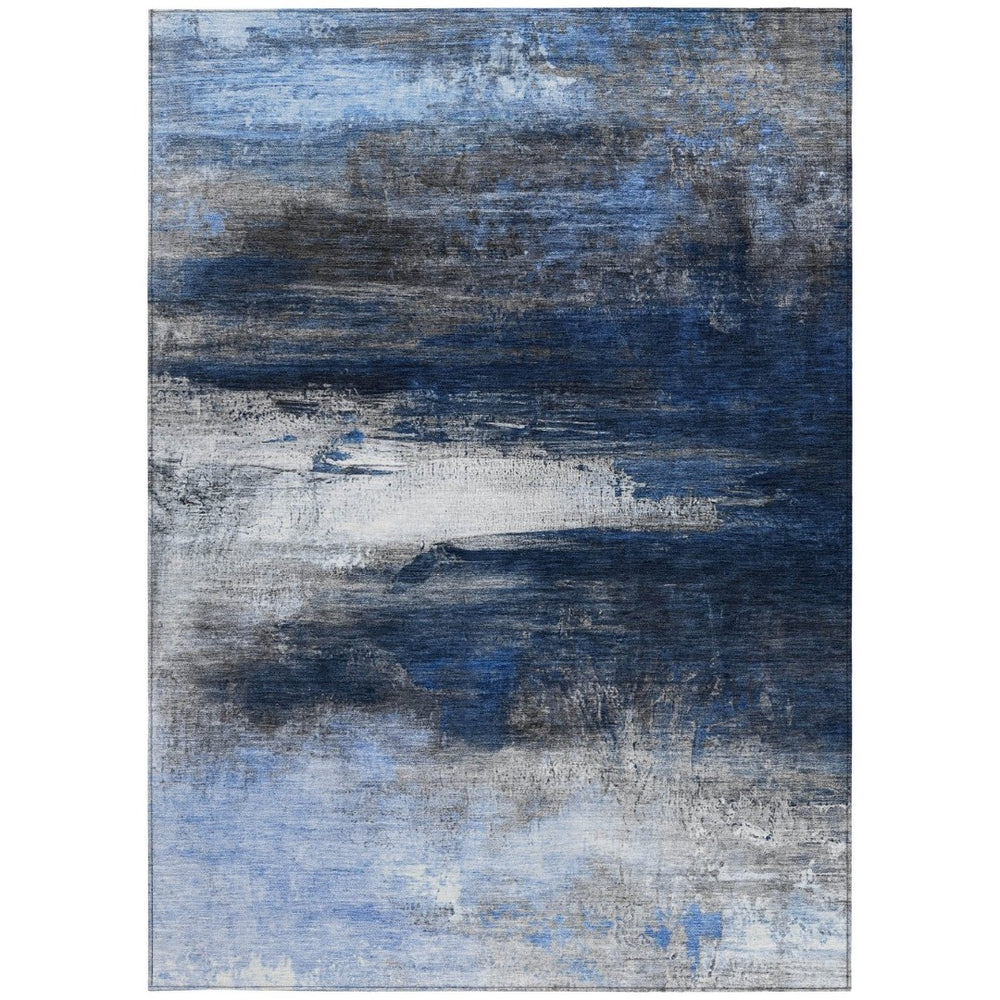 HomeRoots 9' X 12' Navy Blue Charcoal Ivory Abstract Rug – Stylish, Washable, Indoor/Outdoor, Durable & Versatile 629219
