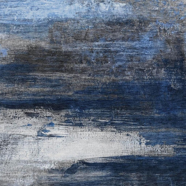 HomeRoots 9' X 12' Navy Blue Charcoal Ivory Abstract Rug – Stylish, Washable, Indoor/Outdoor, Durable & Versatile 629219